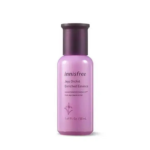Innisfree Jeju Orchid Enriched Essence bottle, 50ml, purple glass with dark cap, skincare product