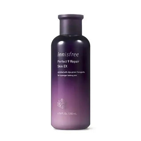 Innisfree Perfect 9 Repair Skin EX bottle with Jeju ingredients for youthful skin care routine