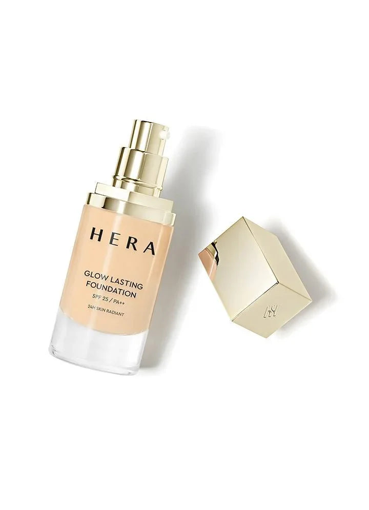Hera Glow Lasting Foundation SPF 25 PA++ for 24H radiant skin, gold pump bottle with cap