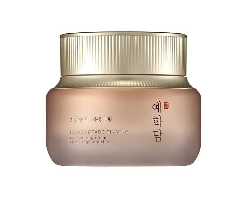 Heaven Grade Ginseng Regenerating Cream in elegant jar with gold lid, luxury skincare for radiant skin