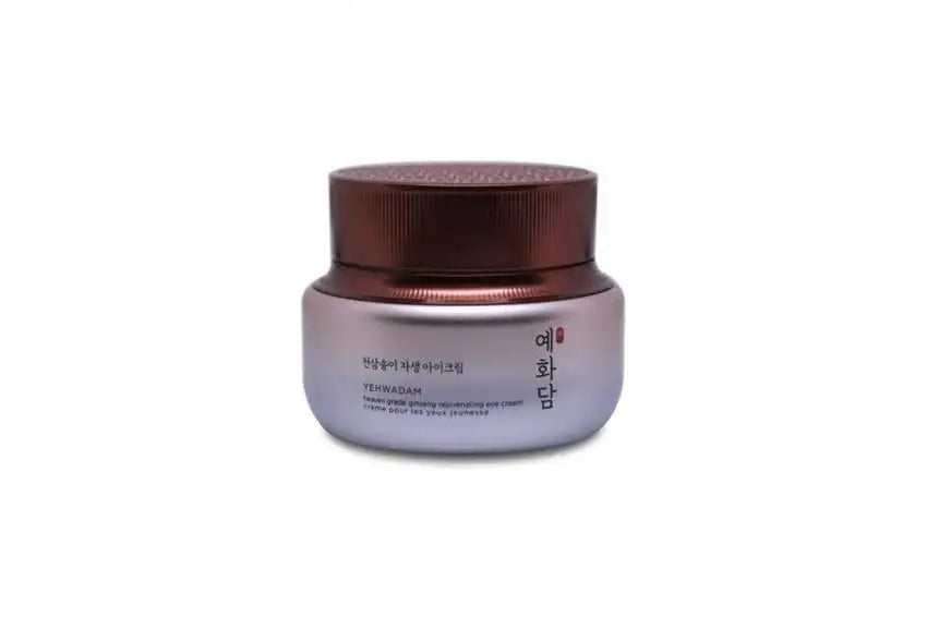 Yehwadam Heaven Grade Ginseng Rejuvenating Eye Cream in elegant jar with metallic lid, holistic skincare