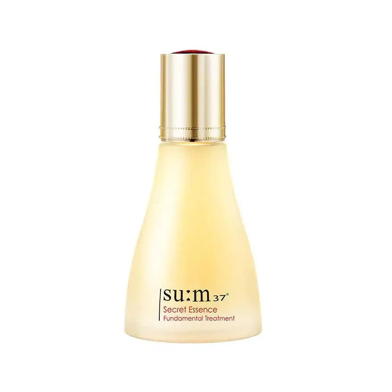 su:m37 Secret Essence Fundamental Treatment in elegant gold bottle for radiant skincare routine