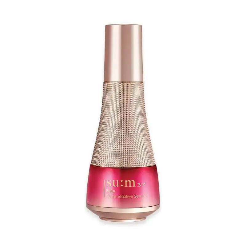 su:m37 Fleur Regenerative Serum bottle with rose gold cap and textured design