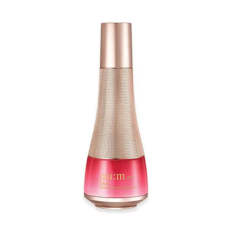 su:m37° Fleur Regenerative Emulsion bottle with rose gold textured design, radiant skincare essence