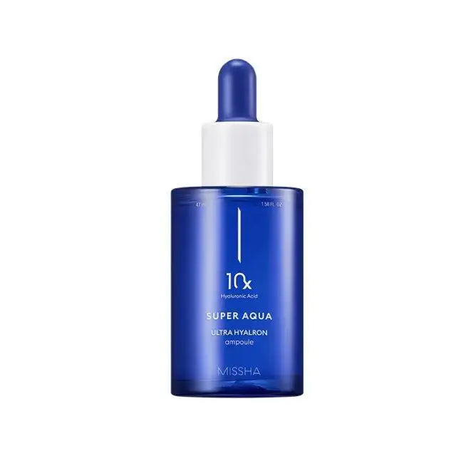 Missha Super Aqua Ultra Hyalron Ampoule with 10x hyaluronic acid for hydrated, radiant skin
