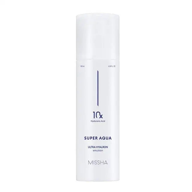Missha Super Aqua Ultra Hyalron Emulsion with 10x Hyaluronic Acid for hydrated, radiant skin