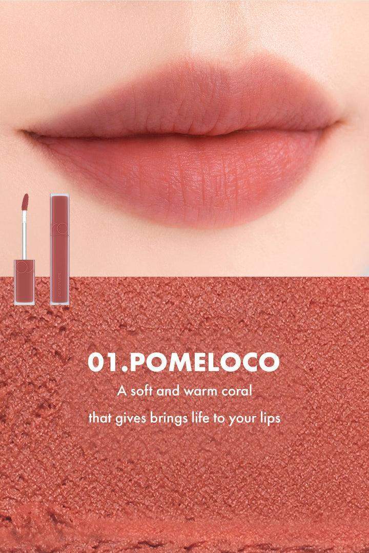 Soft warm coral lip tint 01.POMELOCO for radiant, natural-looking lips