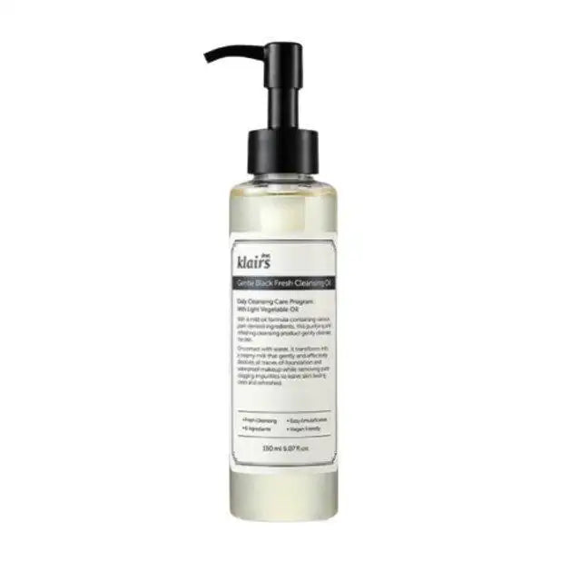 Klairs Gentle Black Fresh Cleansing Oil for daily skincare routine with light vegetable oil