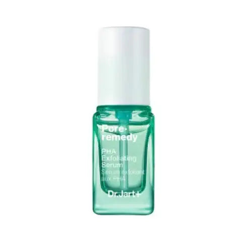 Dr.Jart+ Pore Remedy PHA Exfoliating Serum in clear green bottle with white cap, for gentle skin renewal