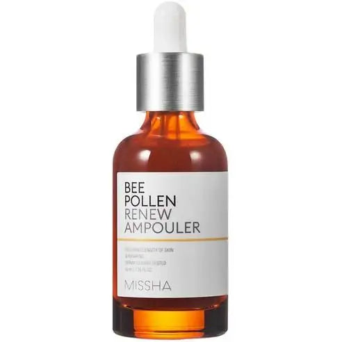 Bee Pollen Renew Ampouler by Missha – radiant skincare serum in amber glass bottle with dropper