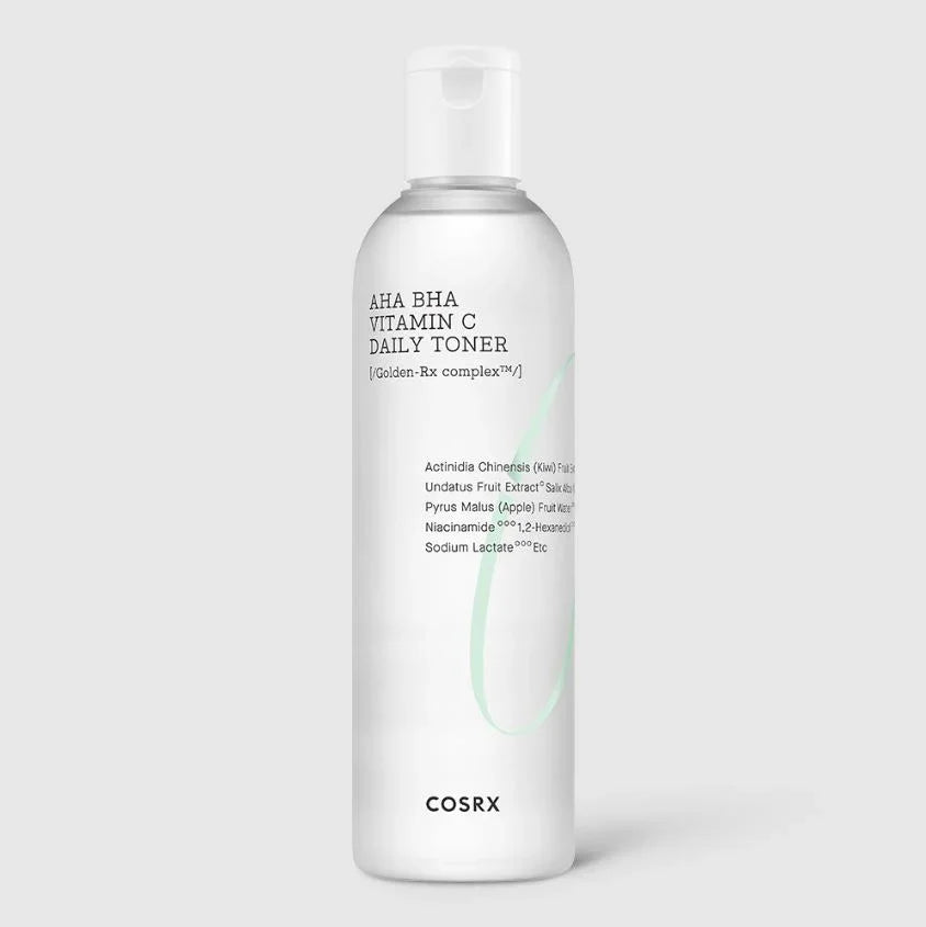COSRX AHA BHA Vitamin C Daily Toner with Golden-Rx complex, featuring kiwi and apple fruit extracts for radiant skin