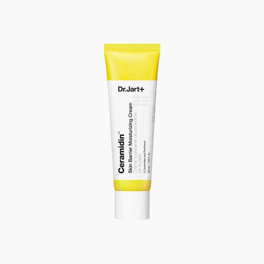 Dr.Jart+ Ceramidin Skin Barrier Moisturizing Cream tube with yellow cap, hydrating skincare for radiant skin