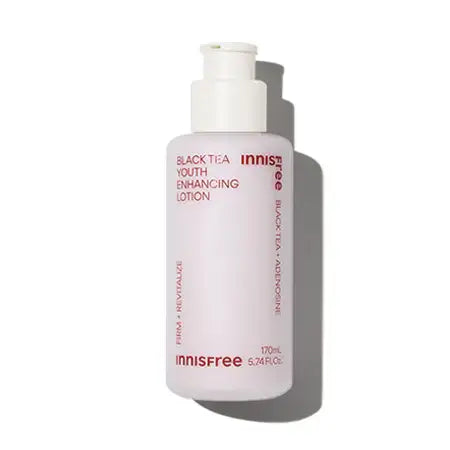 Innisfree Black Tea Youth Enhancing Lotion for radiant skin, 170ml bottle with pump dispenser