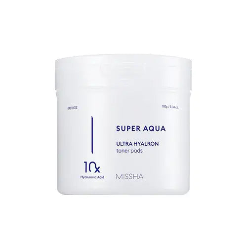 MISSHA Super Aqua Ultra Hyalron toner pads with 10x hyaluronic acid for hydrated skin