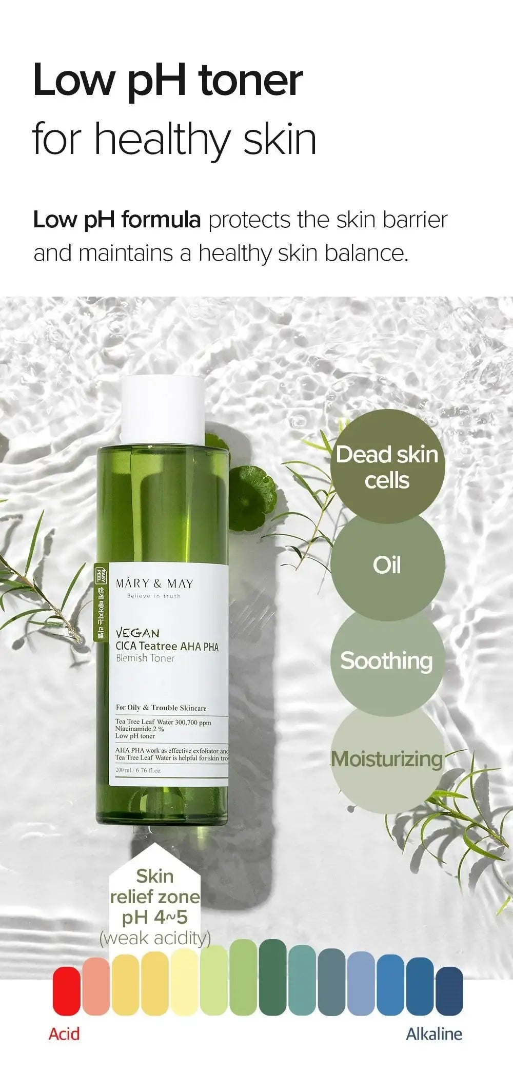 Mary&May Vegan CICA Tea Tree AHA PHA Blemish Toner - 200ml Korean product view 17