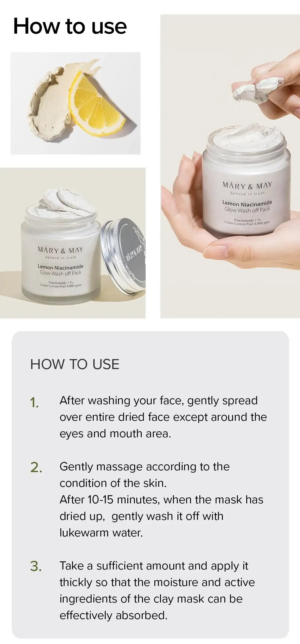 Mary&May Lemon Niacinamide Glow Wash Off Pack 125g Korean product view 13