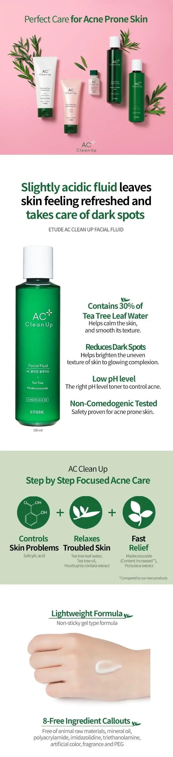 Etude House AC Clean Up Facial Fluid 180ml Korean beauty product image 3