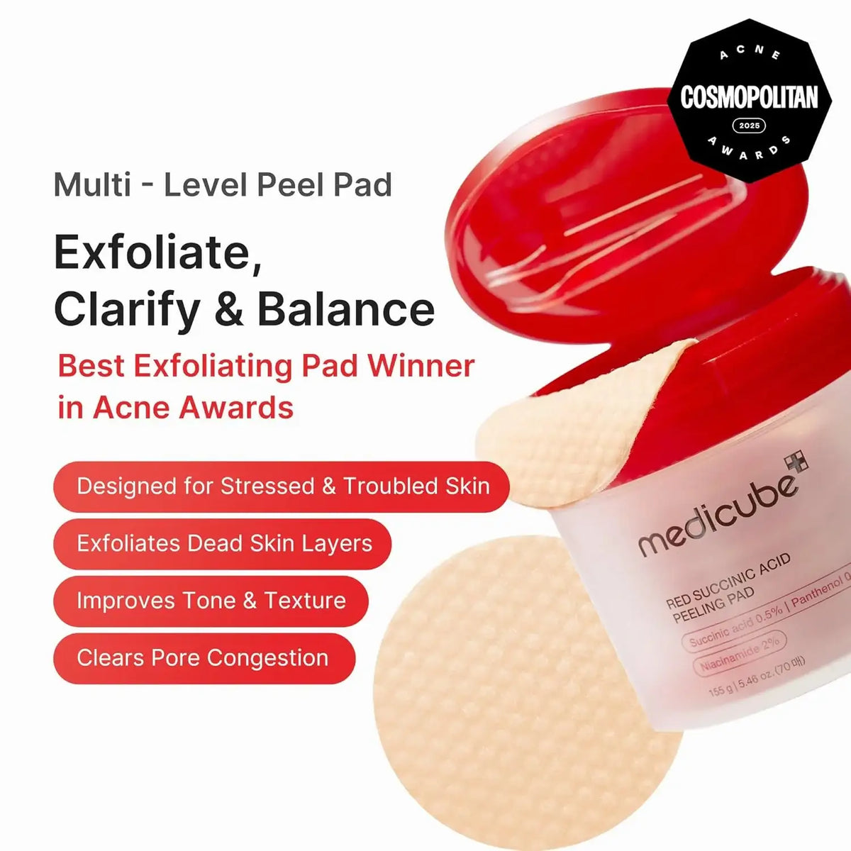 Medicube Red Succinic Acid Peeling Pads 70pcs Korean skincare product view 2