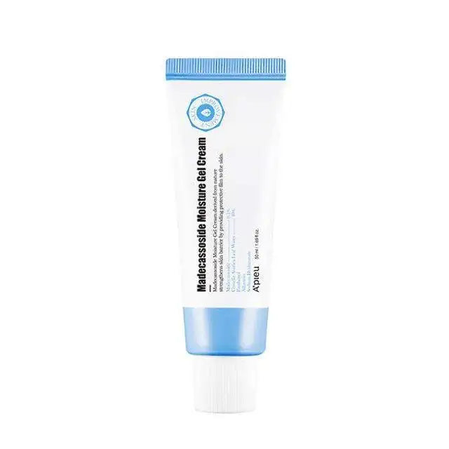 Madecassoside Moisture Gel Cream for hydration and skin barrier support, blue and white tube design