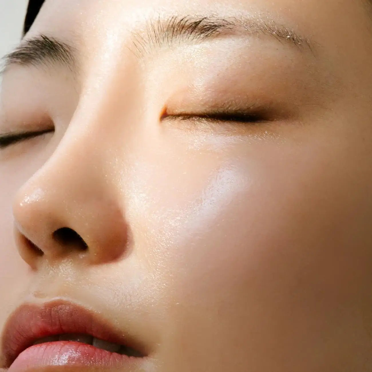 Glowing dewy skin close-up, radiant complexion with hydrated, smooth texture for natural beauty routines