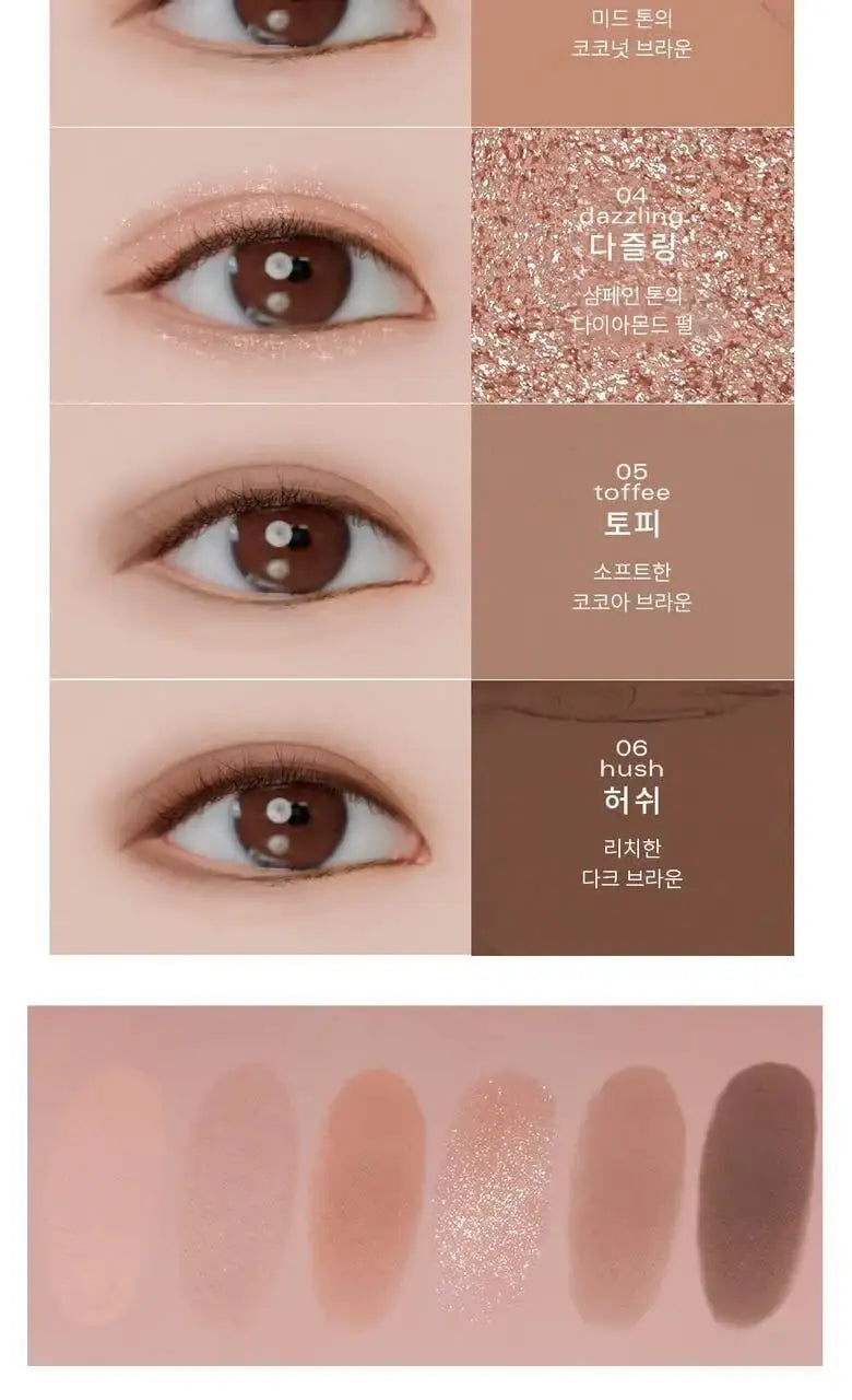 Eyeshadow swatches and eye looks in warm neutrals, shimmer, and matte browns for everyday beauty routines
