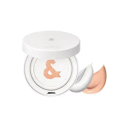 Radiant cushion foundation with & logo, creamy texture swatch, holistic beauty skincare