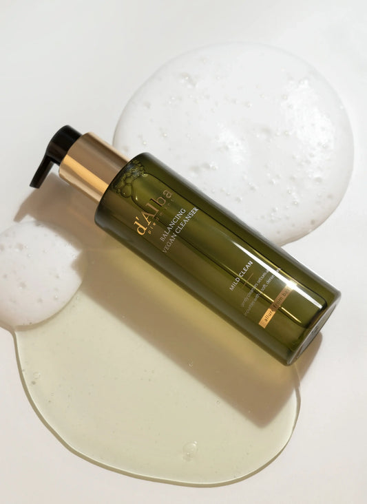 d'Alba Balancing Vegan Cleanser with gentle foam, ideal for mindful skincare routines and radiant skin wellness.