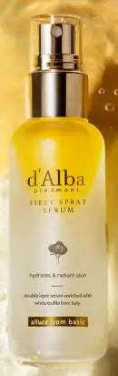 d'Alba First Spray Serum hydrates radiant skin with white truffle from Italy, golden bottle design