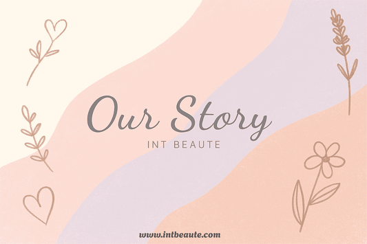 Soft pastel hand-drawn banner with botanical illustrations and hearts, expressing INT BEAUTE’s gentle brand aesthetic