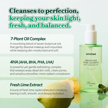 Omitted Fresh Lime Pore Clearing Deep Cleansing Oil 200ml | Gentle & Effective Makeup Remover