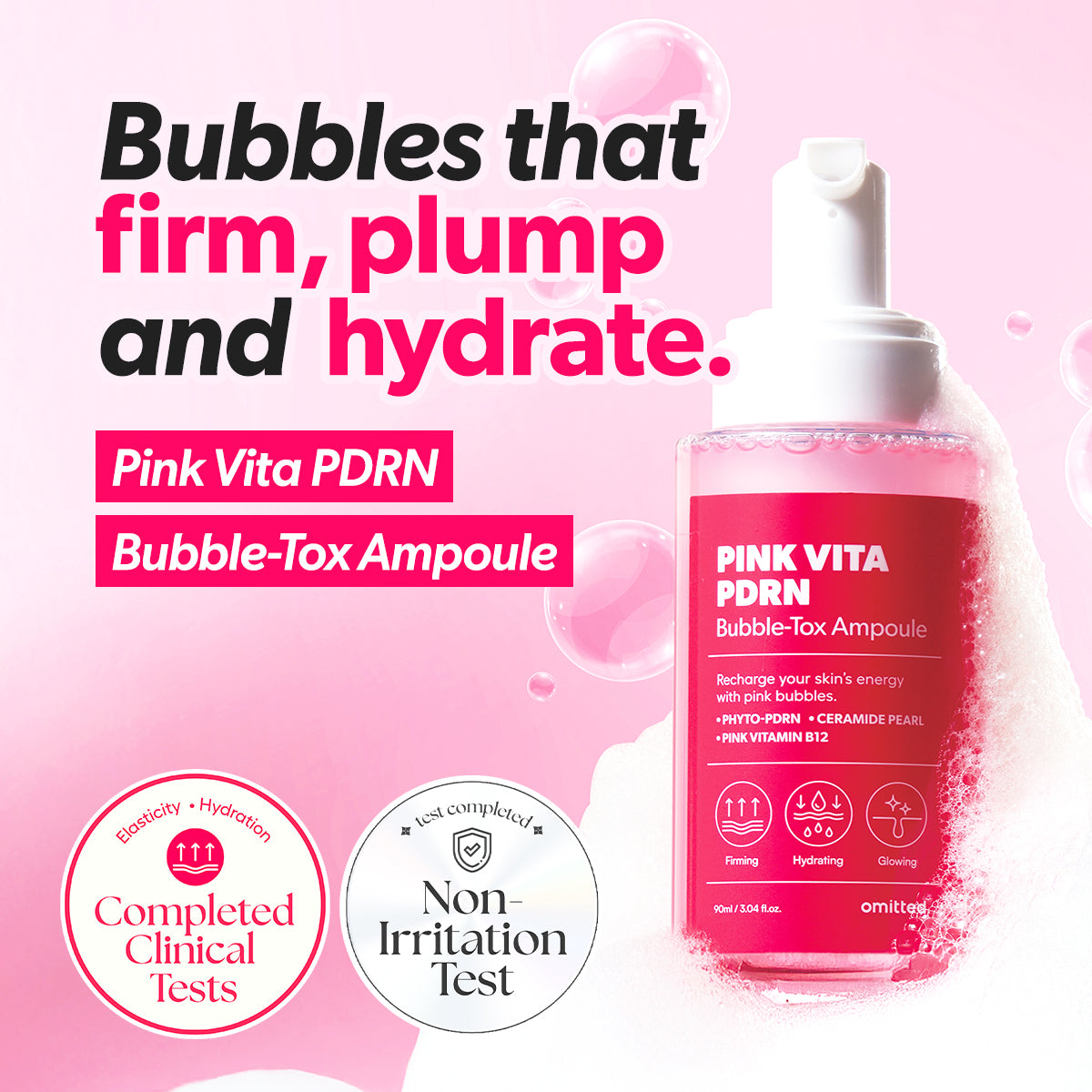 Omitted Pink Vita PDRN Bubble-Tox Ampoule 90ml | Revitalizing & Firming Anti-Aging Serum